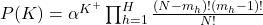 P(K) = \alpha^{K^+} \prod_{h=1}^{H} \frac{(N - m_h)!(m_h - 1)!}{N!}