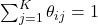 \sum_{j=1}^{K} \theta_{ij} = 1